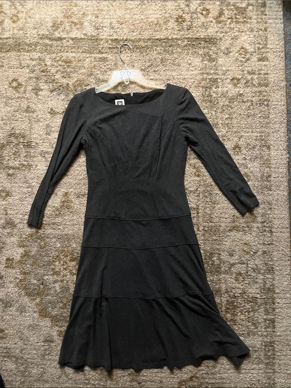 Anne Klein Black Long-Sleeve Tiered Midi Dress